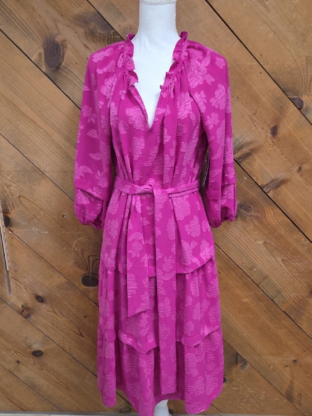 NWT Pioneer Woman Pink Floral Midi Dress Belted Cottagecore Boho Romant